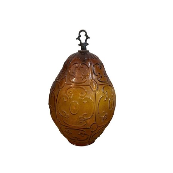 Vintage Other - Vintage Mid Century Modern Hanging Amberina Amber Lamp Pendant Globe Shade Churc